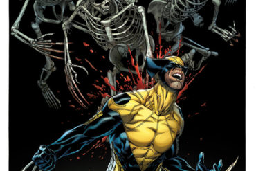 Sketch of Wolverine with skeletons lurking behind him.