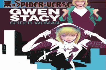 Gwen Stacy, a member of the Spider-Verse, embodies the persona of Spider-Woman.