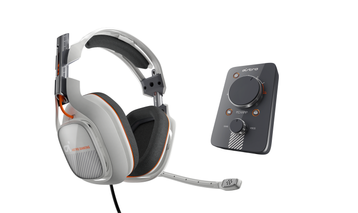 An Astro gaming headset with a controller.