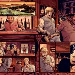 A comic page capturing a man and a woman in a bar, set in the year 1872.