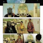 A comic page featuring a man and a woman exploring space alongside Chewbacca.