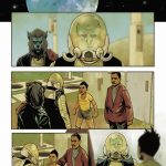 A comic page featuring a man and a woman exploring space alongside Chewbacca.