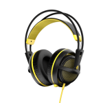 A pair of Steel Series headphones on a black background.