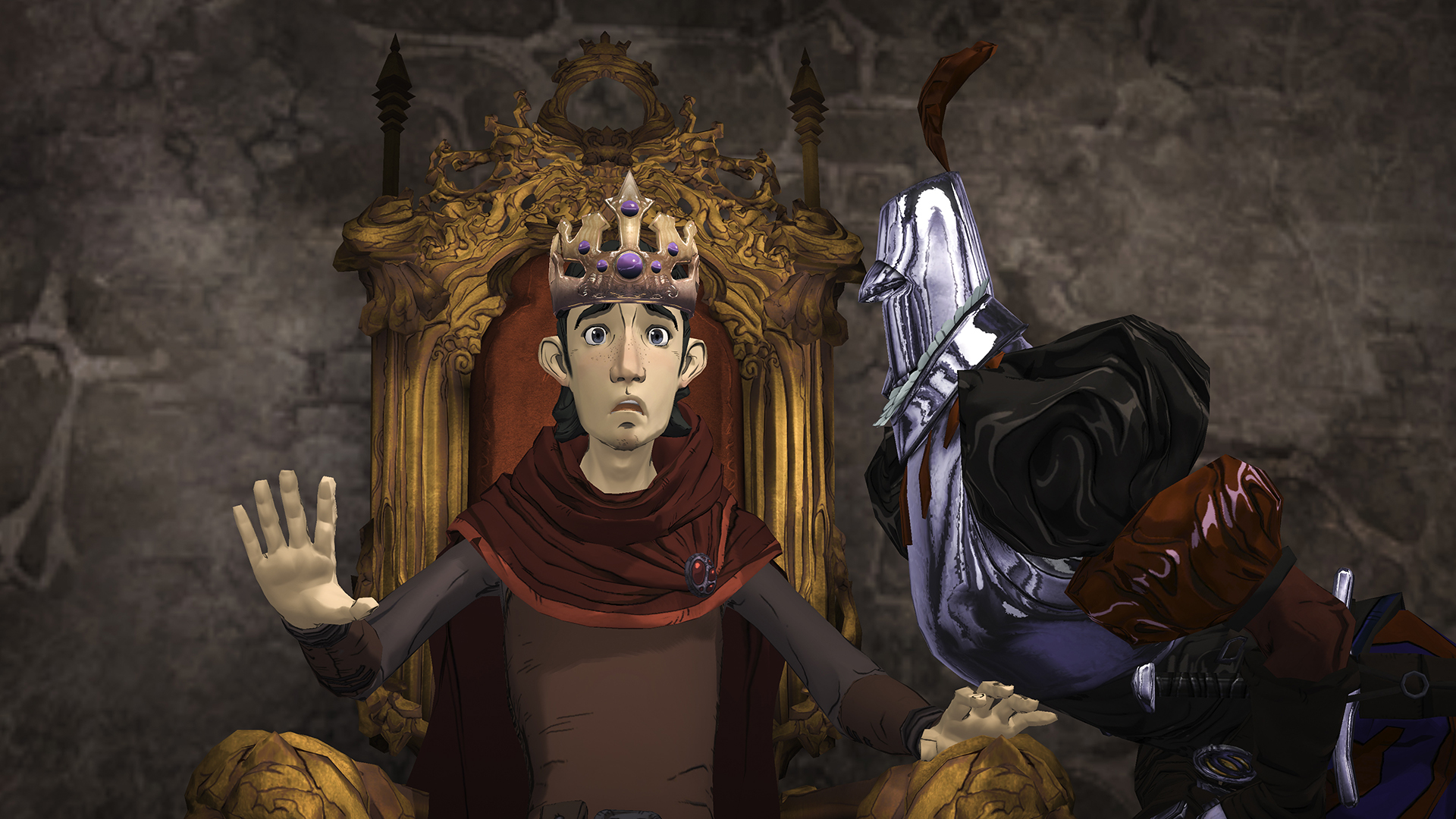 A man is sitting on a throne alongside a king in King's Quest.