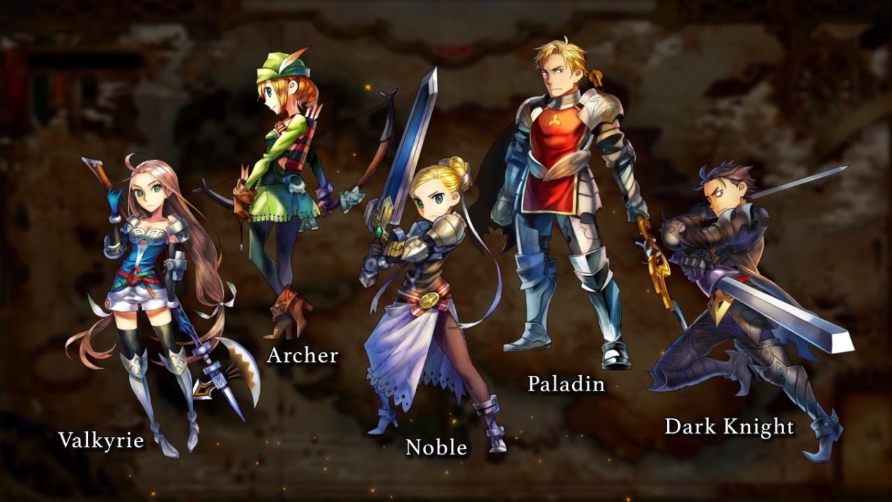 A group of characters from the Grand Kingdom wielding swords.