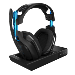 A black A50 gaming headset on a stand.