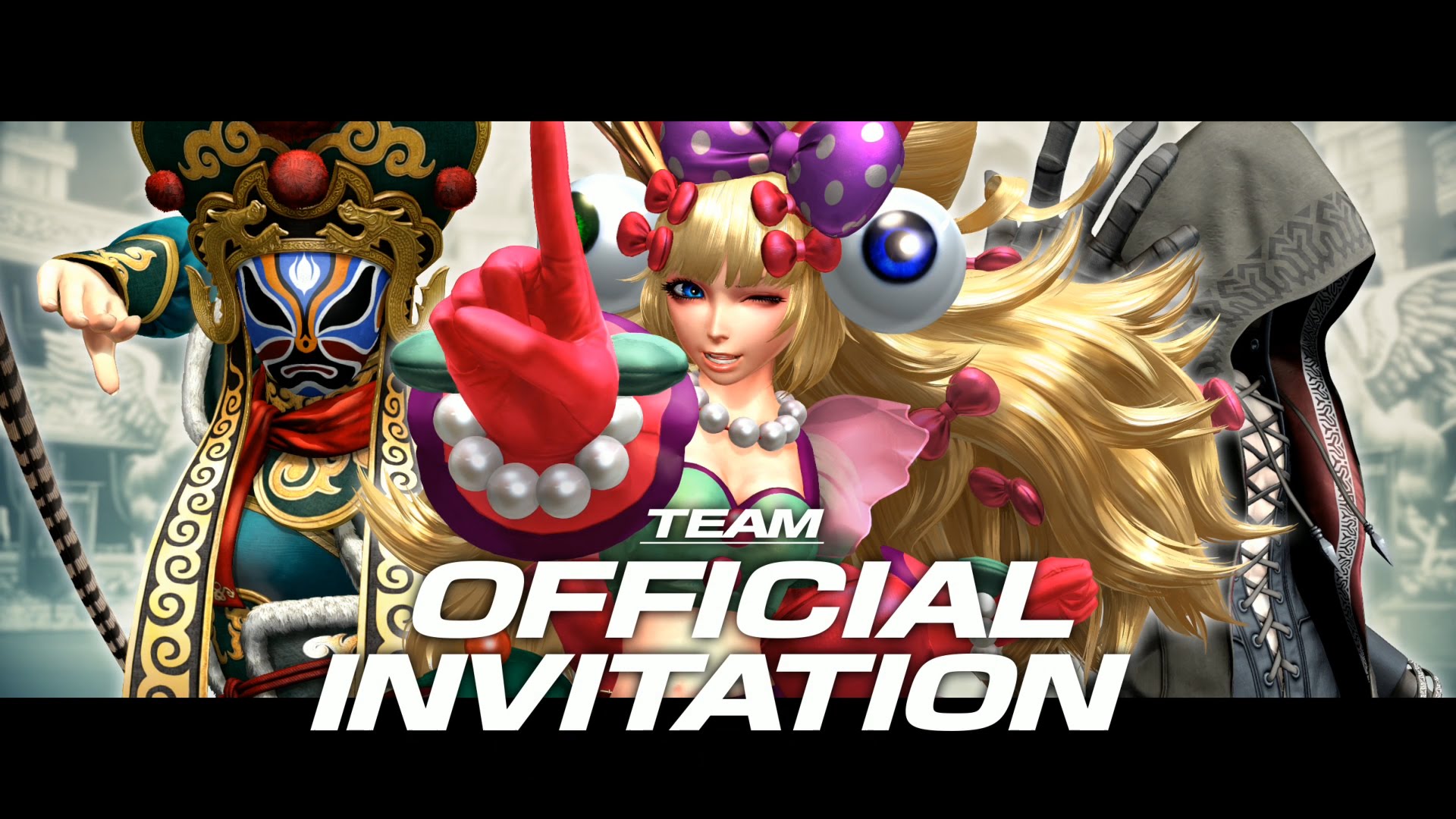 A banner with the words 'team official invitation' for King of Fighters XIV.