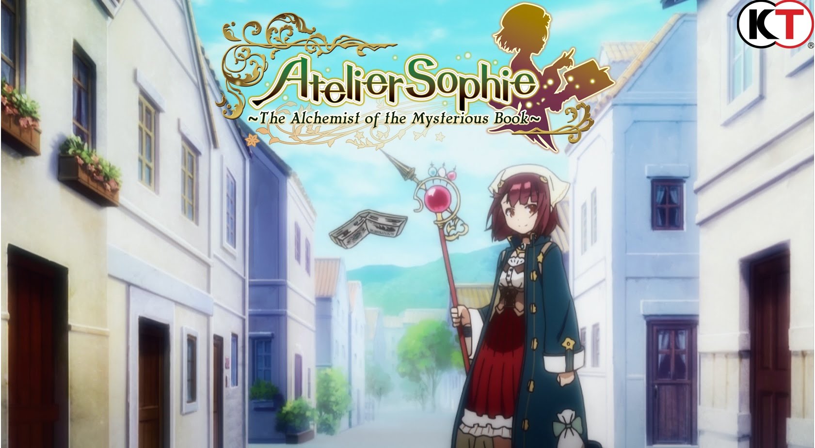 An anime girl with a sword in her hand is walking down a street in Atelier Sophie: The Alchemist of the Mysterious Book.