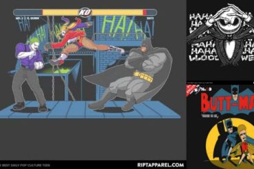 A collection of Ript Apparel Batman t-shirts.