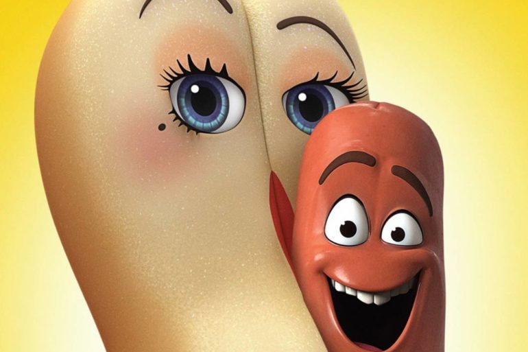 A poster promoting the raunchy animated film "Sausage Party".