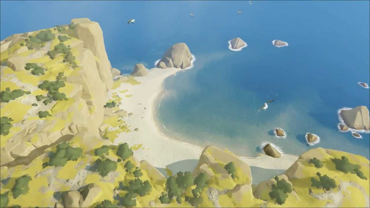 A screenshot of an island with a boat on it in RiME.