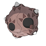 An image of a brown ball with Pokémon on it.