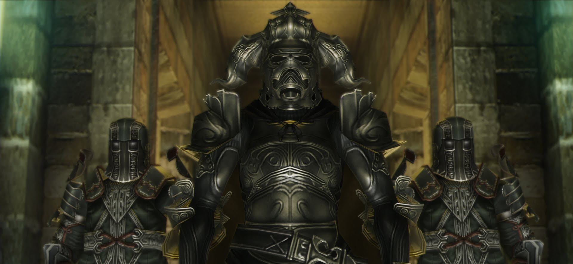 A group of knights in armor standing in front of a door from Final Fantasy XII The Zodiac Age.