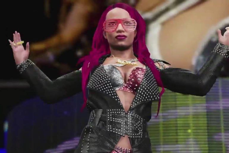 A woman in a leather outfit with pink hair featured in WWE 2K17.