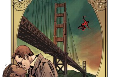 The cover of Daredevil, featuring a woman kissing a man.