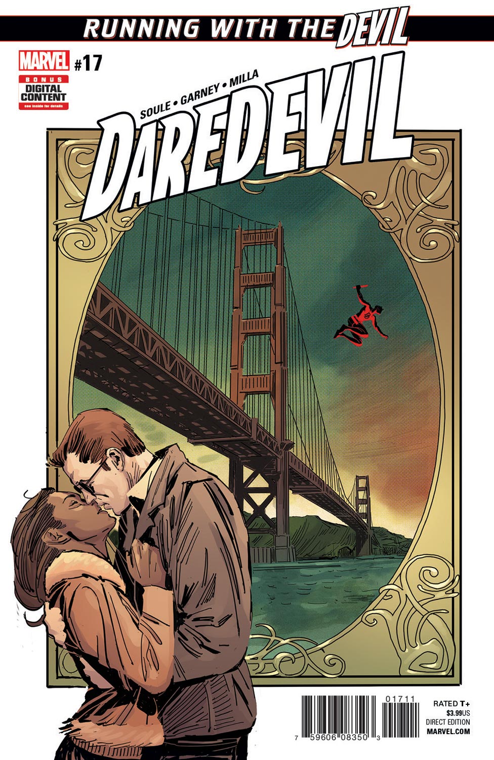 The cover of Daredevil, featuring a woman kissing a man.