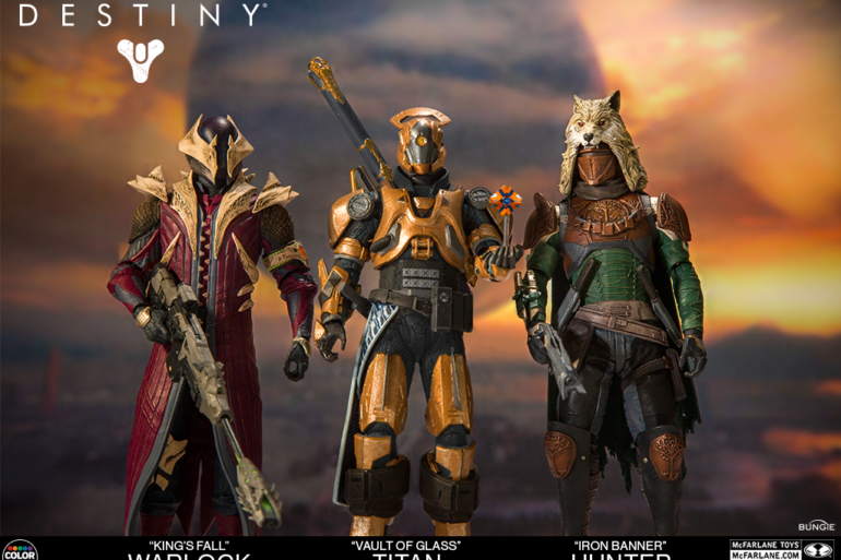 Three figures from destiny are shown in front of a sunset.