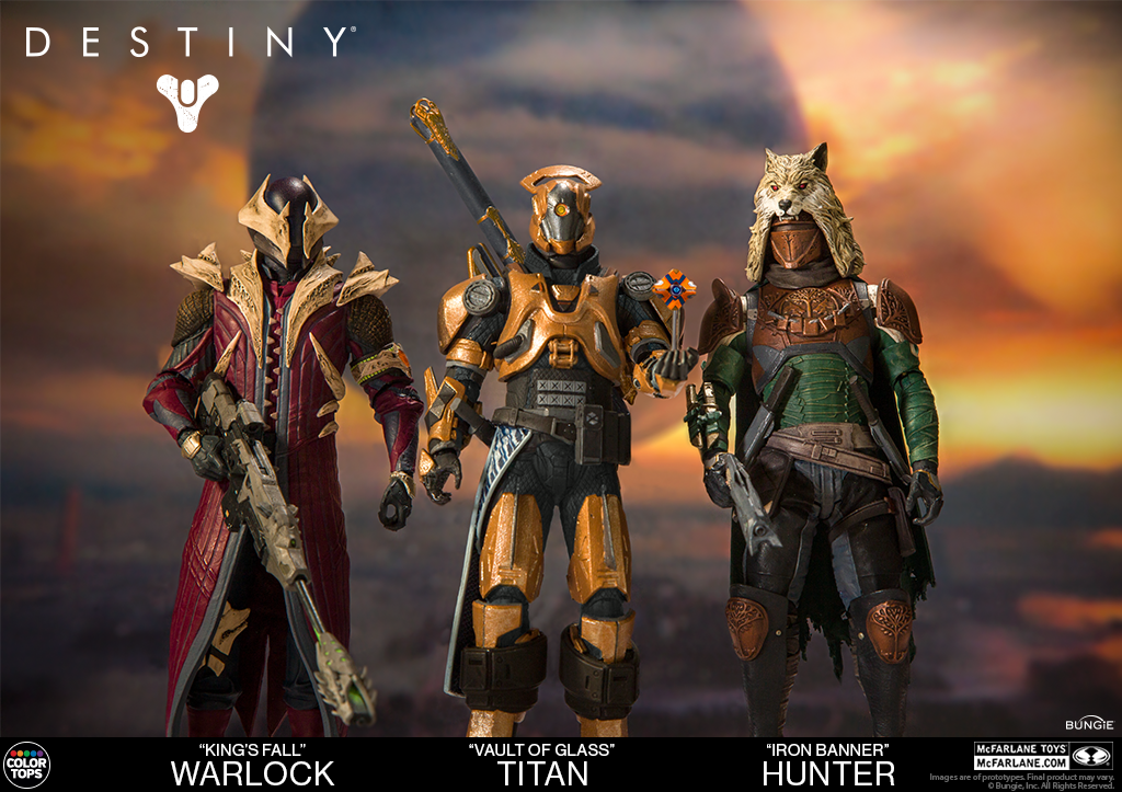 Three figures from destiny are shown in front of a sunset.
