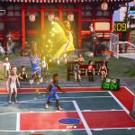 A screenshot of an NBA Playgrounds basketball game in Japanese style.