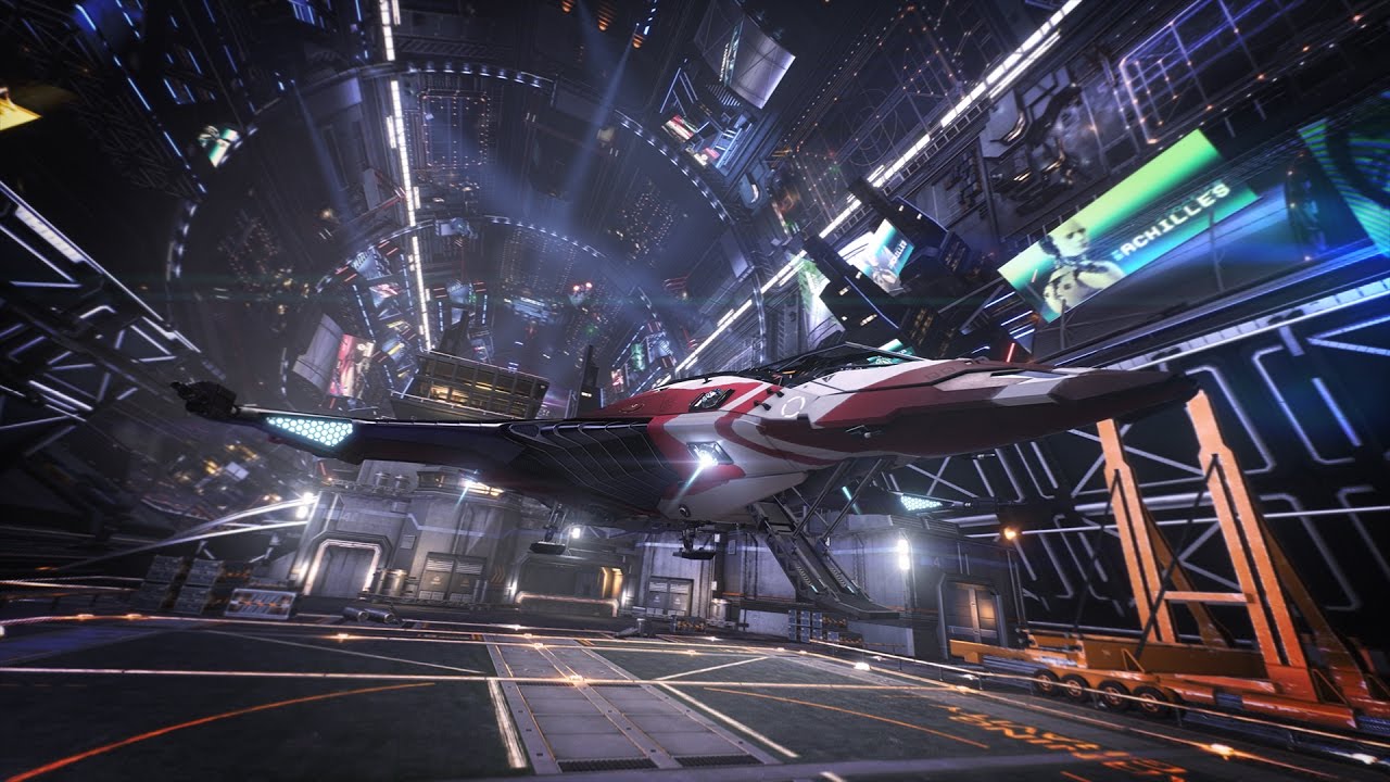 An image of a futuristic spaceship in the game Elite Dangerous.