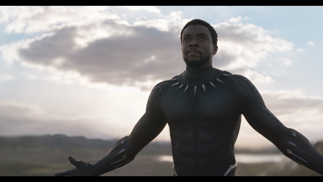 The black panther is standing in front of a cloudy sky. Black Panther
