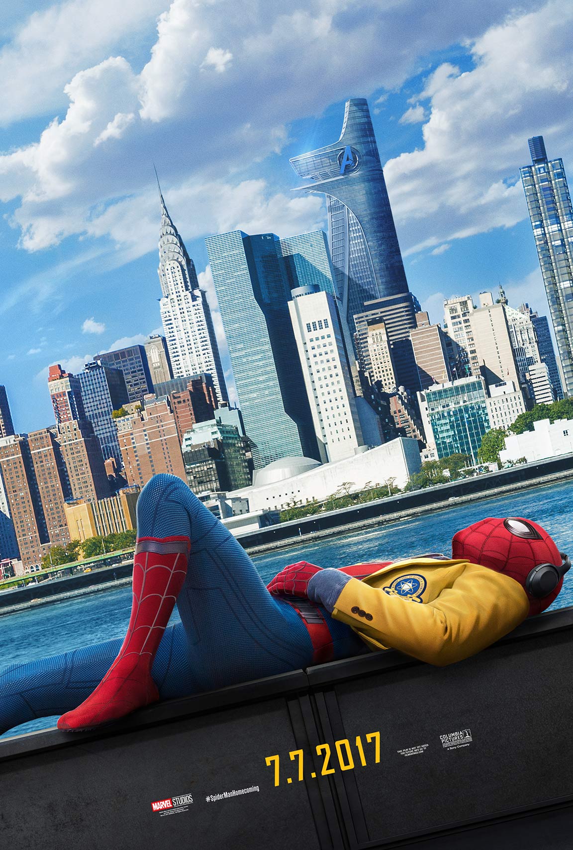 The Spider-Man: Homecoming movie poster with a man laying on top of a boat.