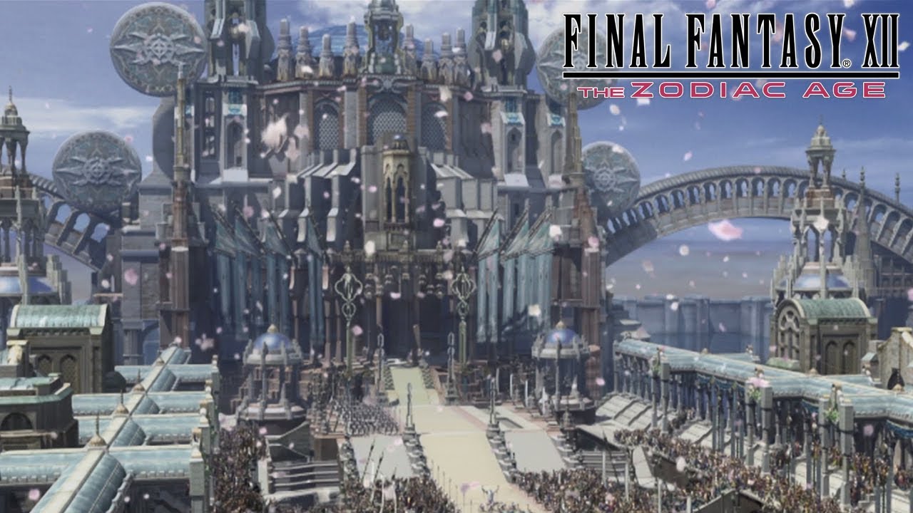 Final fantasy xiii - a city with a castle in the background, featuring Final Fantasy XII The Zodiac Age.
