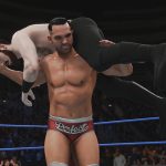 In the exhilarating world of WWE 2K18, one wrestler effortlessly carries another in a gripping display of strength and teamwork inside the ring.