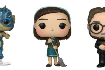 Three different Funko Pop! figures are shown, including one inspired by the Shape of Water.