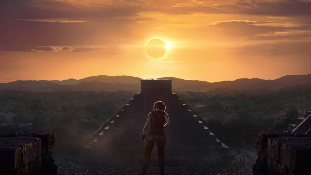 Lara's Back - 'Shadow of the Tomb Raider' Announcement Lara's Back in Shadow of the Tomb Raider - a woman standing in front of a temple at sunset.