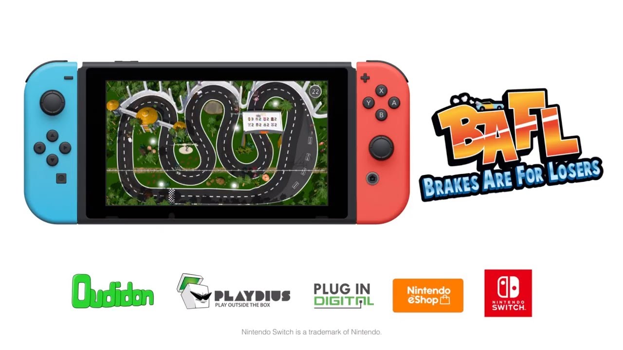 A Nintendo Switch with a racing game (BAFL) on it.