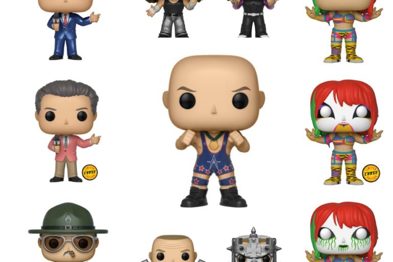 Wwe funko pop vinyl figures featuring The Hardyz and Asuka.