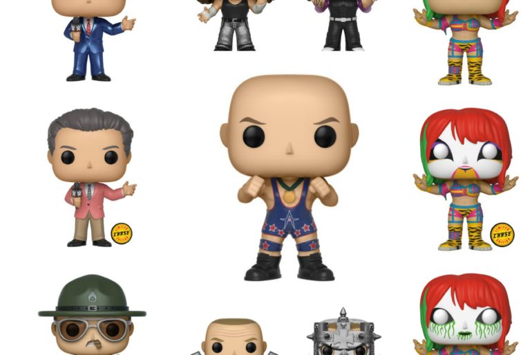 Wwe funko pop vinyl figures featuring The Hardyz and Asuka.