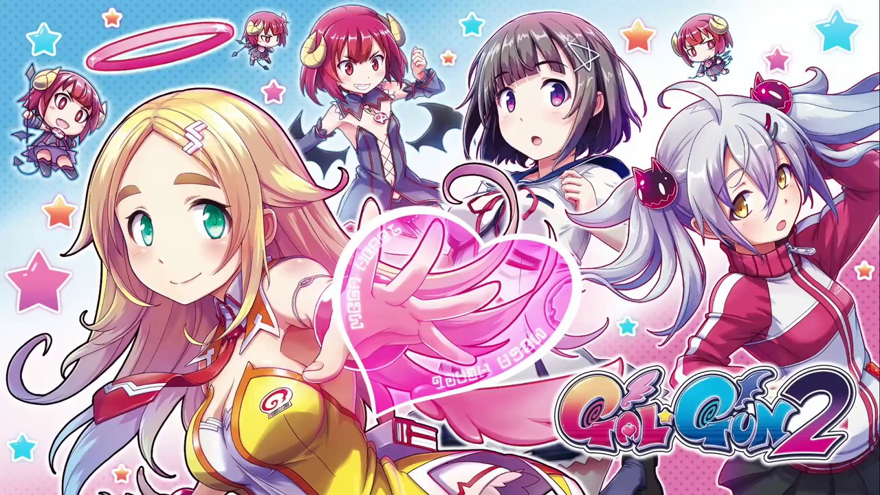 A group of anime girls from Gal*Gun 2 standing in front of each other.