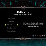 A screenshot of the difficulty setting in the Omensight game.