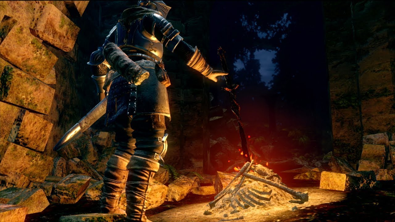An Available Dark Souls character standing in a cave with a scythe.