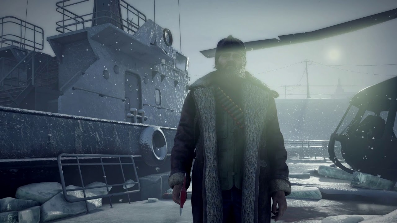 A man in a coat is standing next to a helicopter in Moscow.