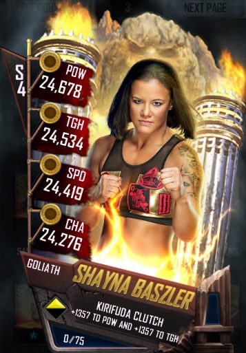 A Goliath Tier WWE SuperCard with a woman wrestler on it.