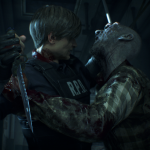 In a nod to Capcom's Resident Evil 2, a figure in a tactical vest grapples with a zombie-like creature in the dim light, clutching a knife. It echoes the thrilling atmosphere that captivated audiences at E3 2018.