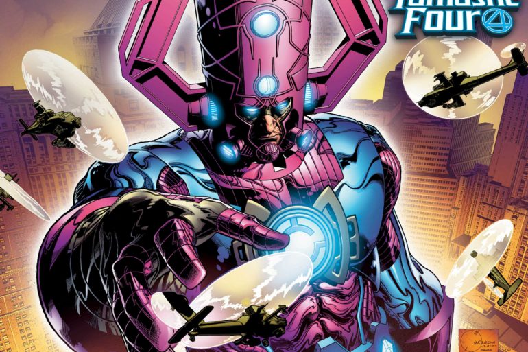 Marvel's Hidden Gem Variant of Fantastic Four #1 showcases a man donning a striking blue and pink suit on its gripping comic book cover.