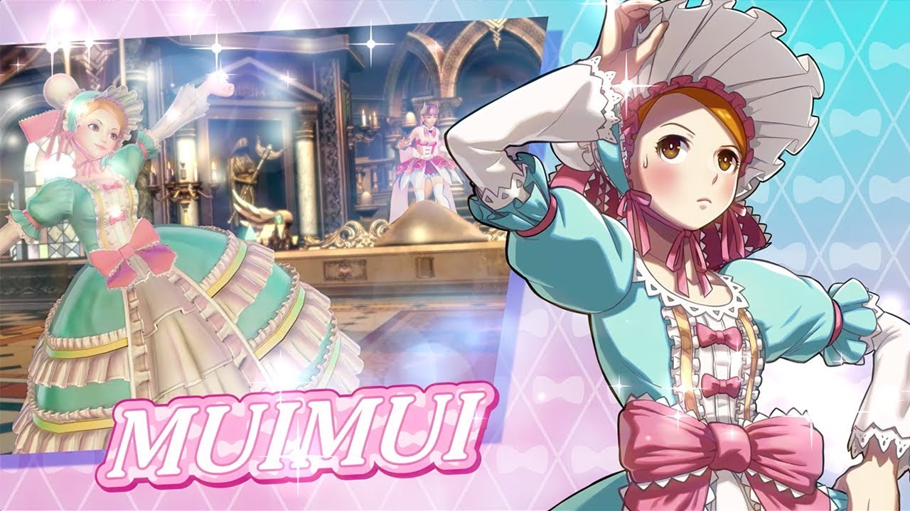 A picture of a girl in a dress with the word Mui Mui on it.