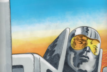 A Return of the Go-Bots inspired drawing of a robot sporting sunglasses.