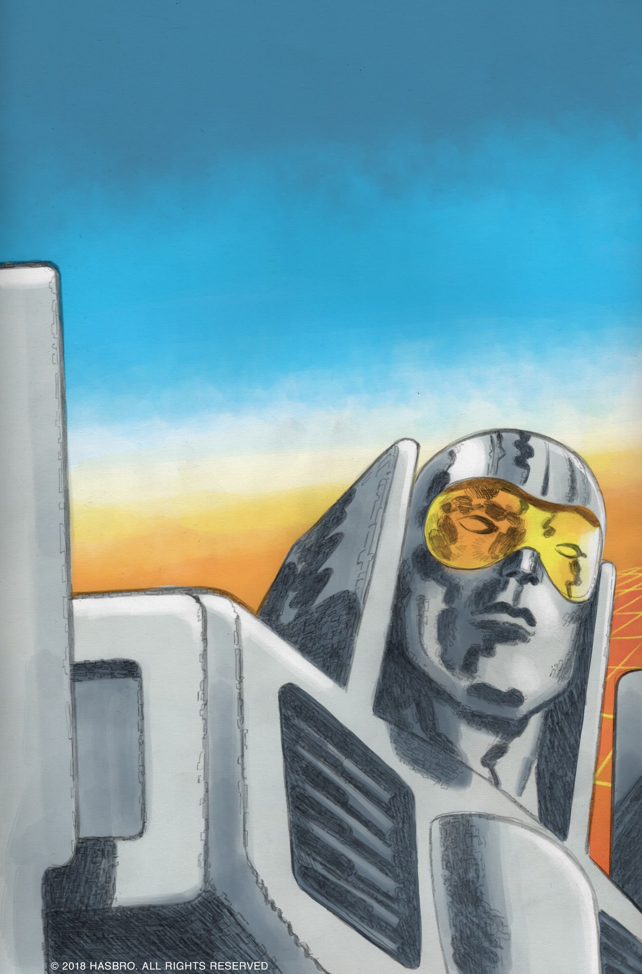 A Return of the Go-Bots inspired drawing of a robot sporting sunglasses.