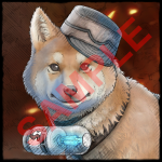 A unique illustration featuring a dog adorned with a hat, showcasing its artistic side while brandishing an unexpected accessory.