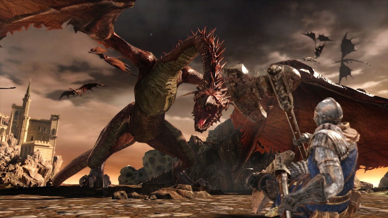 A screenshot of the Ultimate Double-Dip video game with a dragon in the background.
