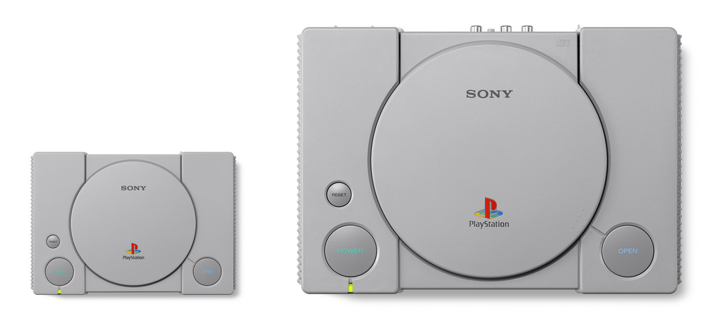The Sony PlayStation Classic Mini-Console and Sony PS2 are shown next to each other.
