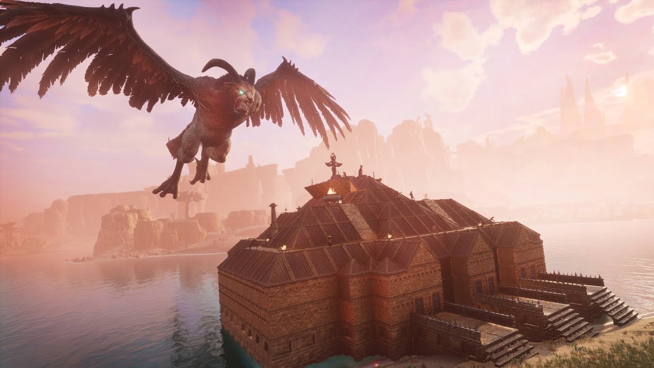 An image of a large bird flying over a building in the Savage Frontier.