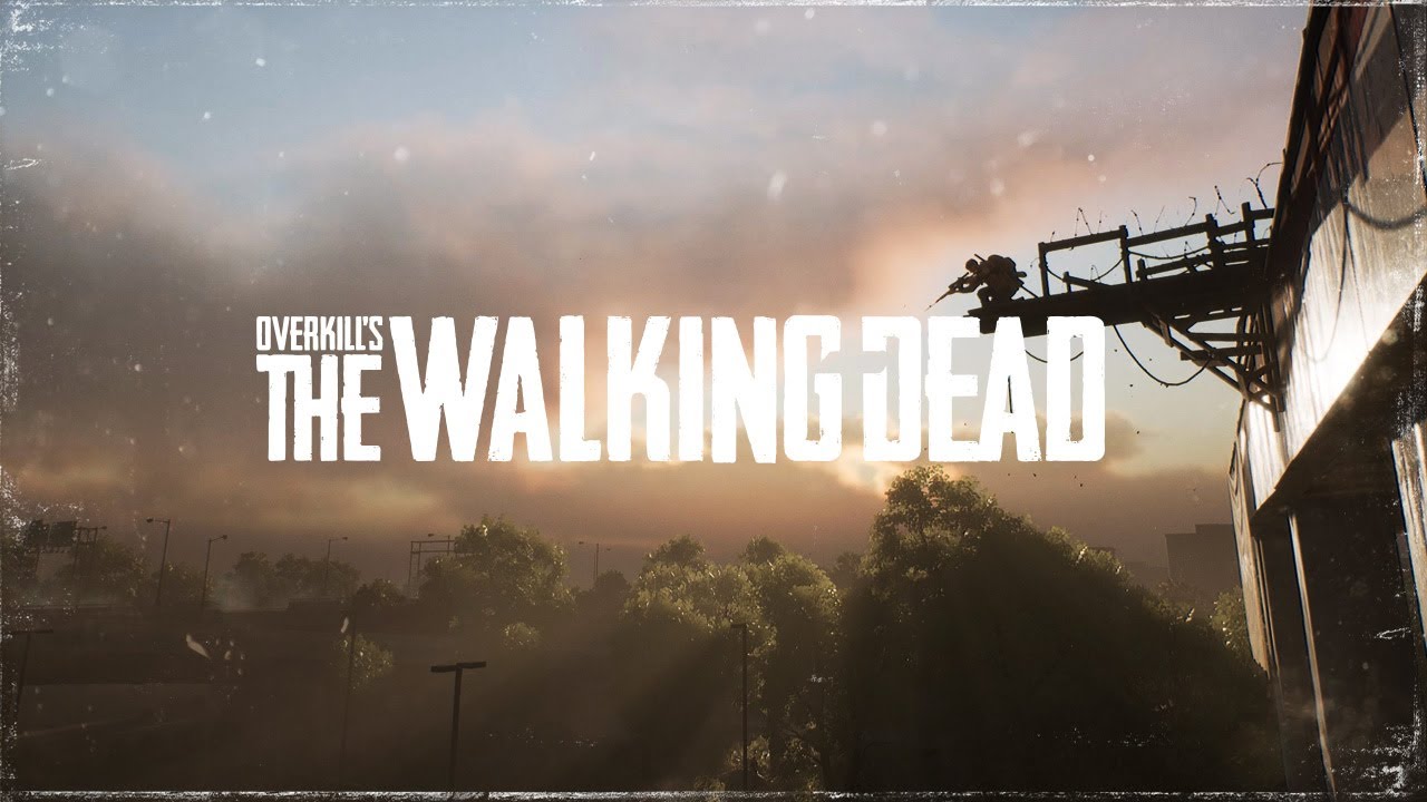 The "Overkill's The Walking Dead" logo featuring a haunting building silhouette.