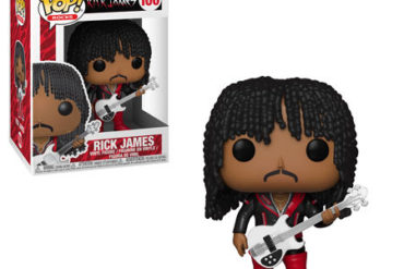 A Funko Pop Rocks figure featuring a black man with a guitar reminiscent of Rick James.