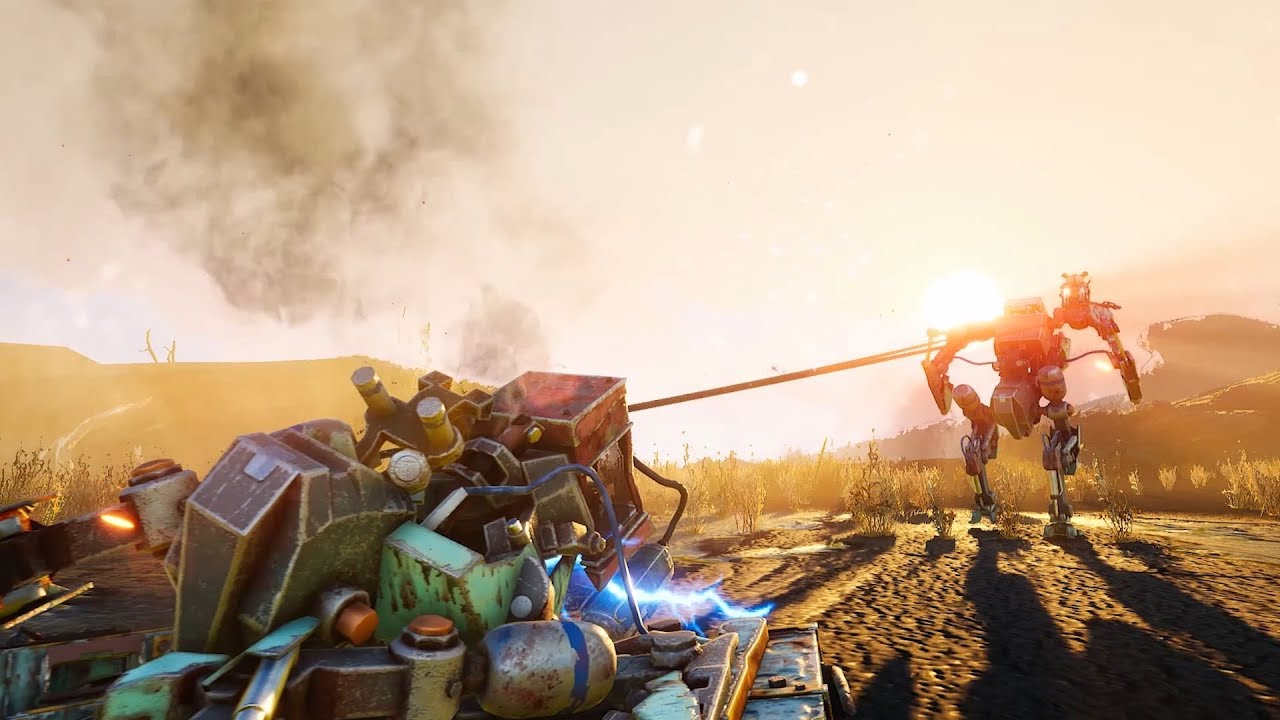 A screenshot from the gameplay trailer of Biomutant featuring a man and a robot.